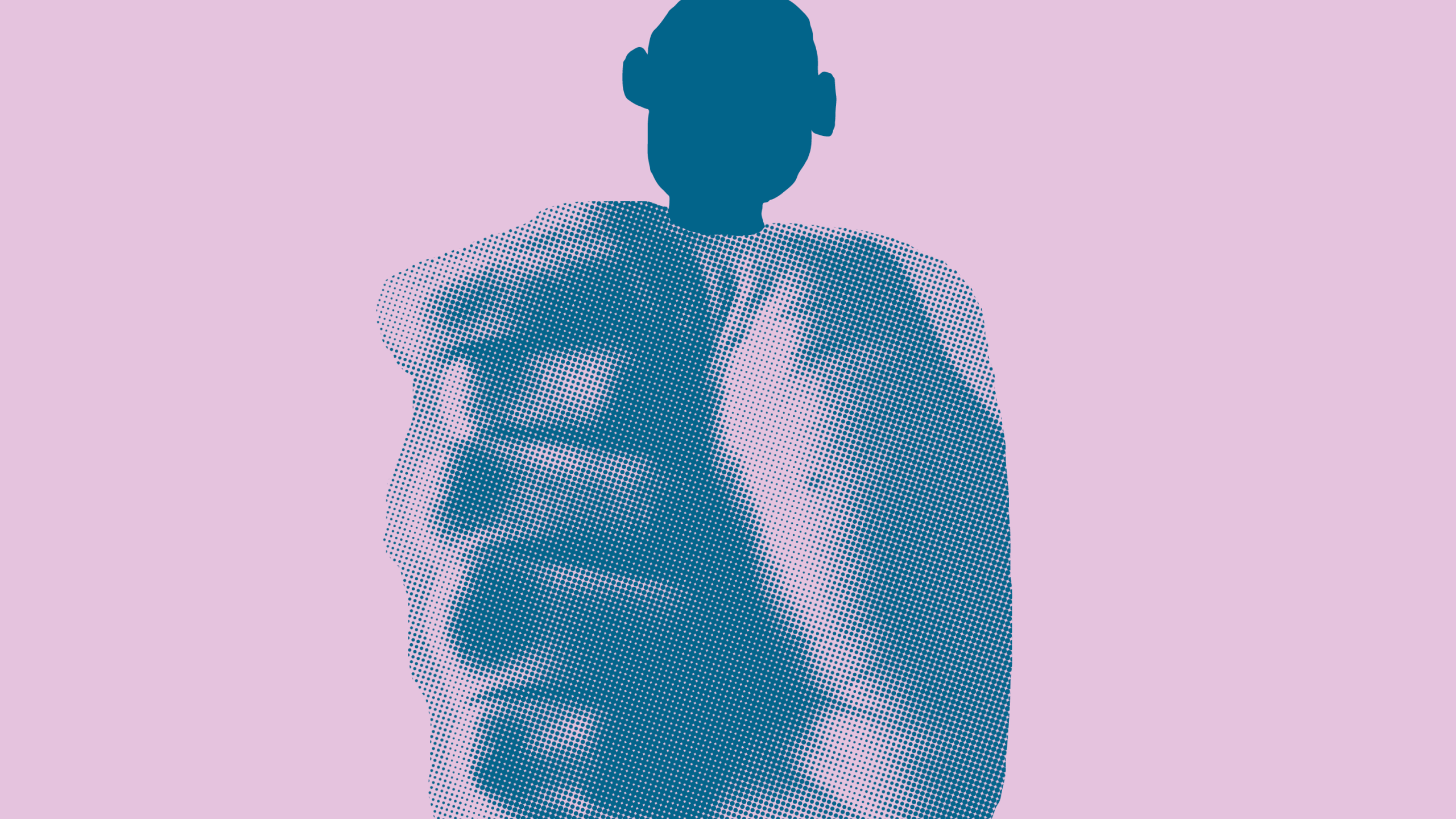 Eine stilisierte, monochrome Illustration zeigt eine menschliche Silhouette, deren Körper durch eine große, geballte Faust ersetzt ist. Der Kopf ist rund und ohne erkennbare Gesichtszüge, die Füße stehen leicht auseinander. Der Hintergrund ist einfarbig und kontrastiert mit der Figur.