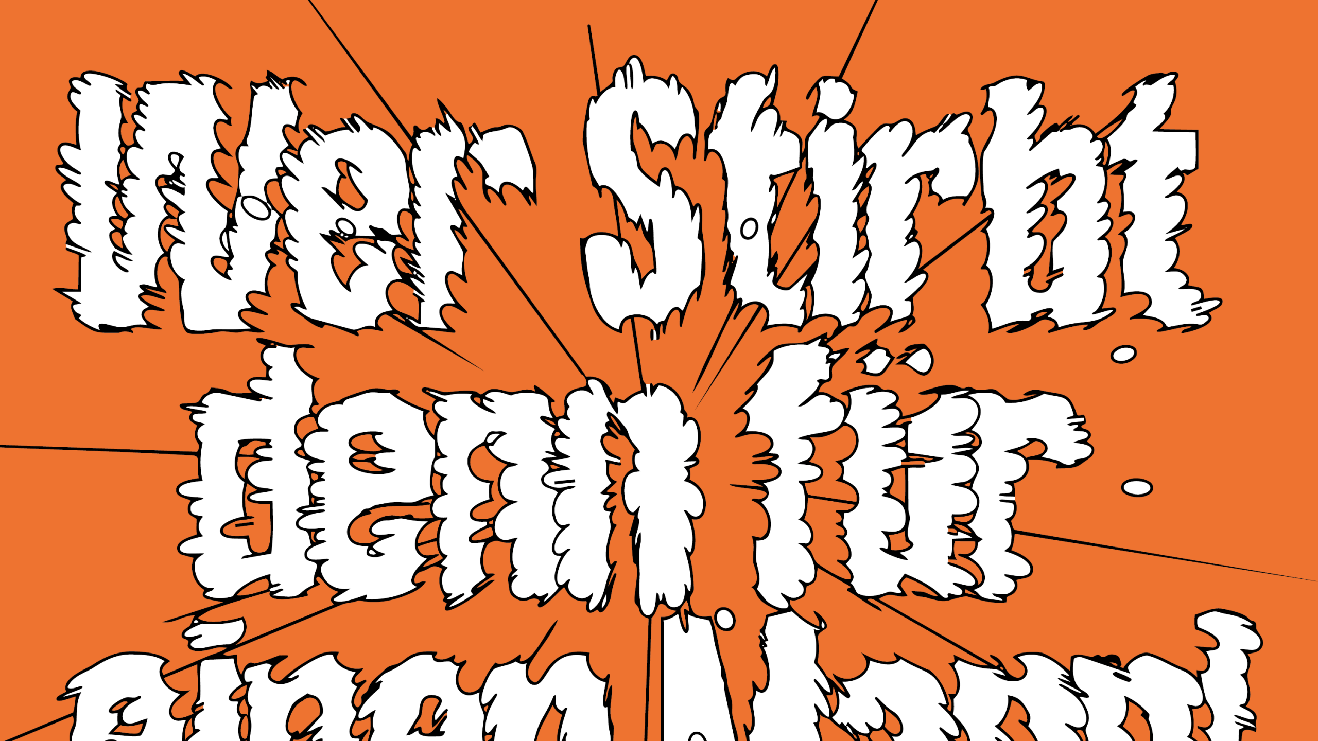 Weiße, zerfetzte Schrift auf orangefarbenem Hintergrund mit dem Text "Wer stirbt denn für einen Mann"