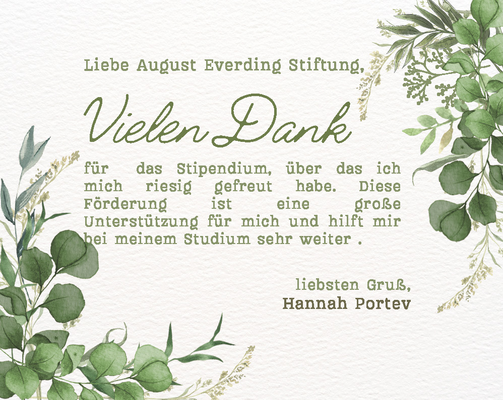Dankeskarte mit grünem Pflanzenmotiv und handschriftlich wirkendem Text: 