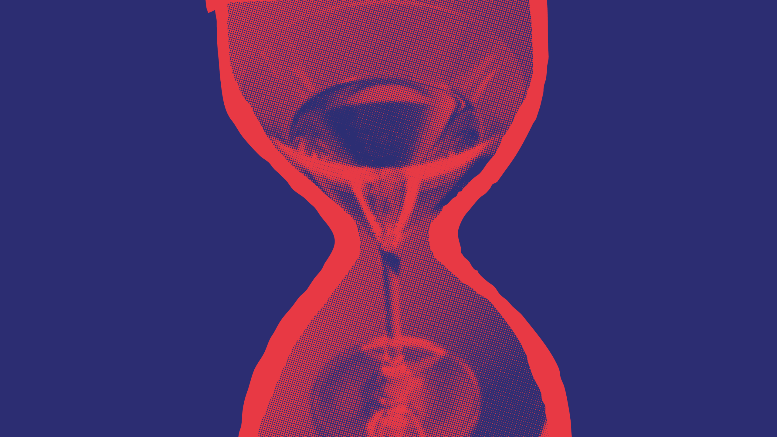 Ein Cocktailglas, das von der Grafik einer Sanduhr umrandet wird